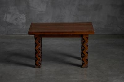 Brutalist Carved Wood Console Table France 1960s