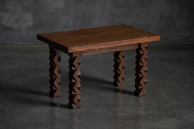 Brutalist Carved Wood Console Table France 1960s