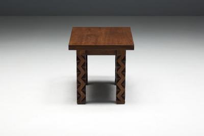 Brutalist Carved Wood Console Table France 1960s