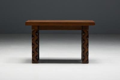 Brutalist Carved Wood Console Table France 1960s