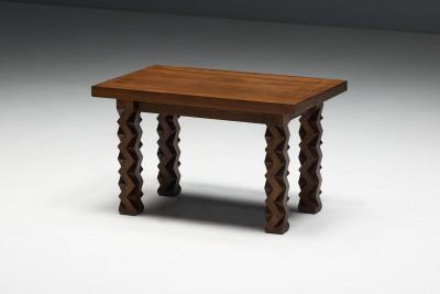 Brutalist Carved Wood Console Table France 1960s