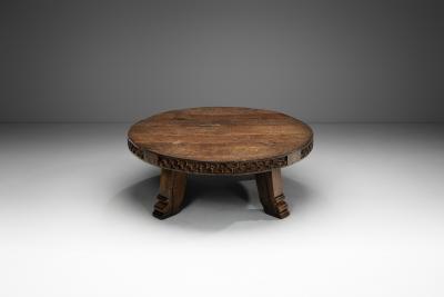 Brutalist Carved Wooden Coffee Table Europe Mid 20th Century