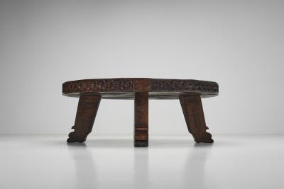 Brutalist Carved Wooden Coffee Table Europe Mid 20th Century