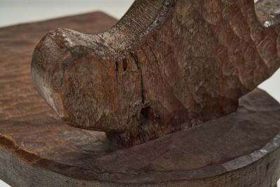 Brutalist Carved Wooden Fireplace Chairs Spain ca 1960s