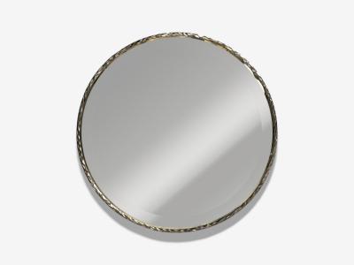 Brutalist Circular Wall Mirrors Hammered Metal Distressed Glass 21st c 