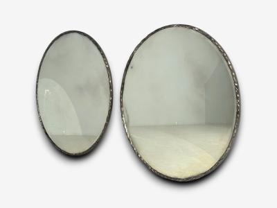 Brutalist Circular Wall Mirrors Hammered Metal Distressed Glass 21st c 