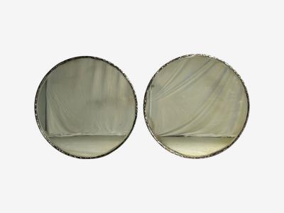 Brutalist Circular Wall Mirrors Hammered Metal Distressed Glass 21st c 