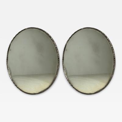 Brutalist Circular Wall Mirrors Hammered Metal Distressed Glass 21st c 