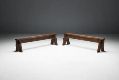 Brutalist Folk Art Benches France 19th Century