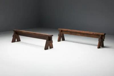 Brutalist Folk Art Benches France 19th Century