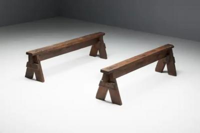 Brutalist Folk Art Benches France 19th Century