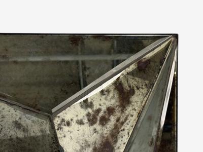 Brutalist Geometric Wall Mirror Distressed Beveled Glass Wood 21st C 