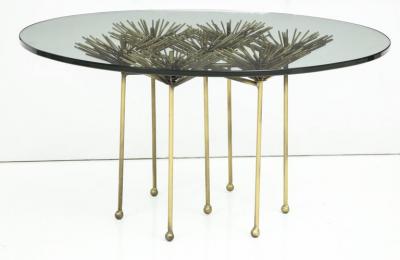 Brutalist Gilt Floral Table with Glass Top in the Manner of Seandel or Jere