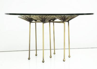Brutalist Gilt Floral Table with Glass Top in the Manner of Seandel or Jere