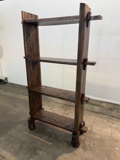 Brutalist Handcrafted Solid Wood Open Shelf Bookcase