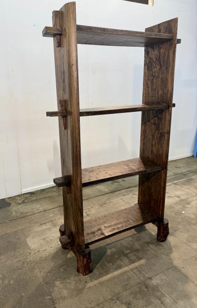 Brutalist Handcrafted Solid Wood Open Shelf Bookcase