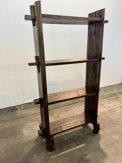Brutalist Handcrafted Solid Wood Open Shelf Bookcase