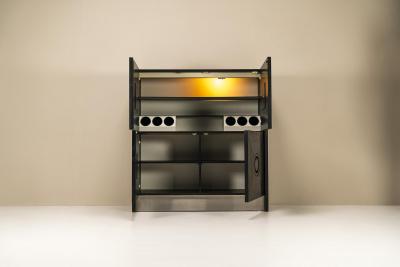 Brutalist Highboard In Stained Oak And Brushed Steel Belgium 1970s