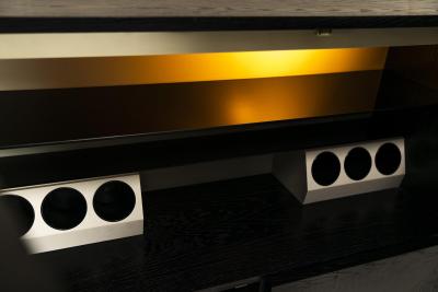 Brutalist Highboard In Stained Oak And Brushed Steel Belgium 1970s