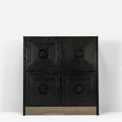 Brutalist Highboard In Stained Oak And Brushed Steel Belgium 1970s