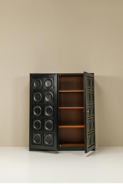 Brutalist Highboard in Black Oak Belgium 1970s