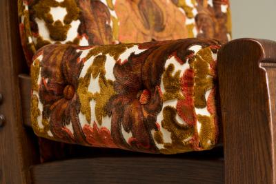 Brutalist Lounge Chair in Solid Oak and Velvet 1960s