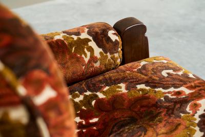 Brutalist Lounge Chair in Solid Oak and Velvet 1960s