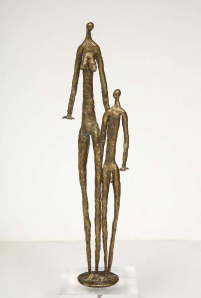Brutalist Metal Figurative Couple Sculpture