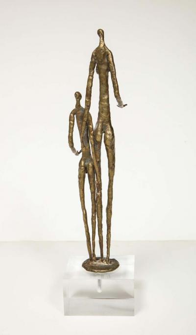 Brutalist Metal Figurative Couple Sculpture