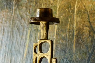 Brutalist Mid Century Candle Holder in Patinated Brass