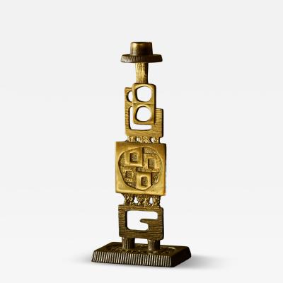 Brutalist Mid Century Candle Holder in Patinated Brass