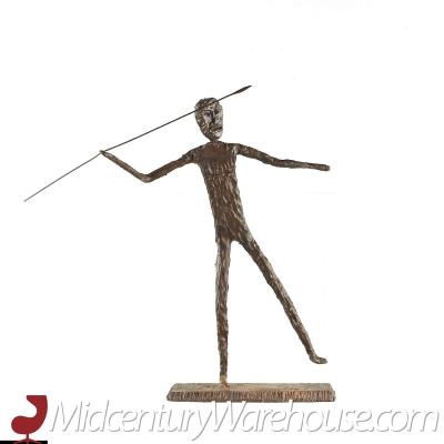 Brutalist Mid Century Man Throwing Spear Steel Sculpture