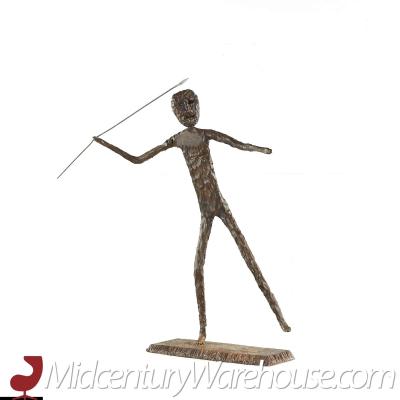 Brutalist Mid Century Man Throwing Spear Steel Sculpture