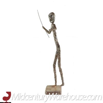 Brutalist Mid Century Man Throwing Spear Steel Sculpture