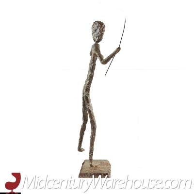 Brutalist Mid Century Man Throwing Spear Steel Sculpture