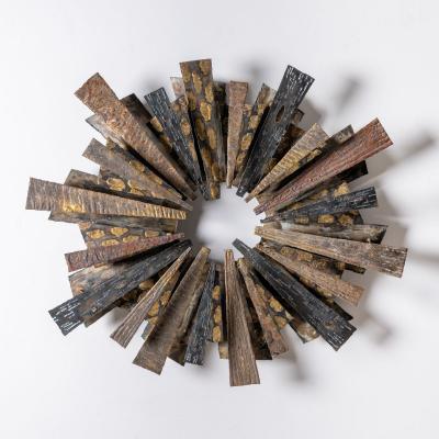Brutalist Mid Century Sunburst Wall Sculpture in Mixed Metals by Stuart Mathews