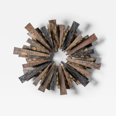 Brutalist Mid Century Sunburst Wall Sculpture in Mixed Metals by Stuart Mathews