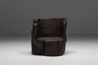 Brutalist Monoxylite Armchairs France 1980s