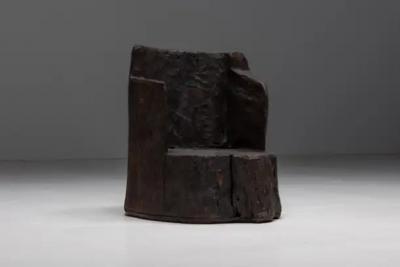 Brutalist Monoxylite Armchairs France 1980s