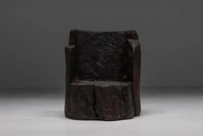 Brutalist Monoxylite Armchairs France 1980s