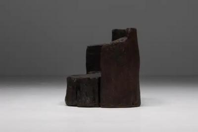 Brutalist Monoxylite Armchairs France 1980s