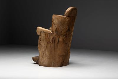 Brutalist Monoxylite Throne Chair France 19th Century