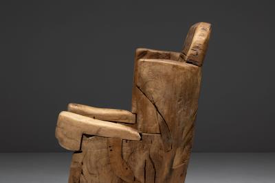Brutalist Monoxylite Throne Chair France 19th Century