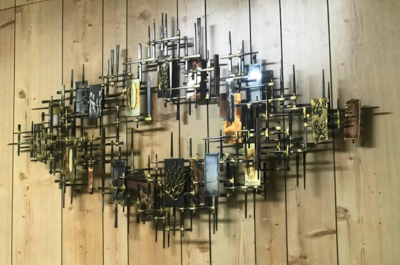 Brutalist Nail Metal Wall Sculpture by Ray H Berger