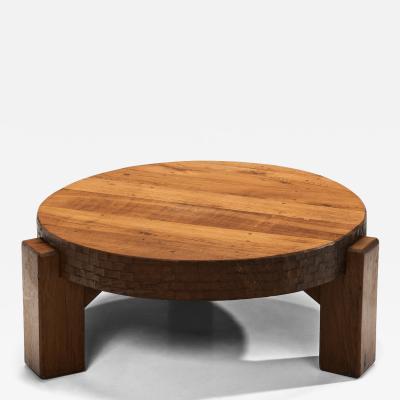 Brutalist Oak Coffee Table with Chiseled Side Pattern The Netherlands 1970s