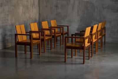 Brutalist Oak Dining Chairs France 1970s