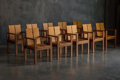 Brutalist Oak Dining Chairs France 1970s