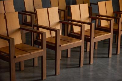 Brutalist Oak Dining Chairs France 1970s