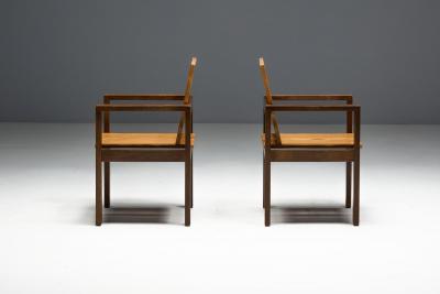Brutalist Oak Dining Chairs France 1970s