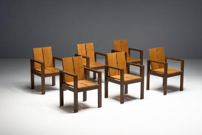 Brutalist Oak Dining Chairs France 1970s
